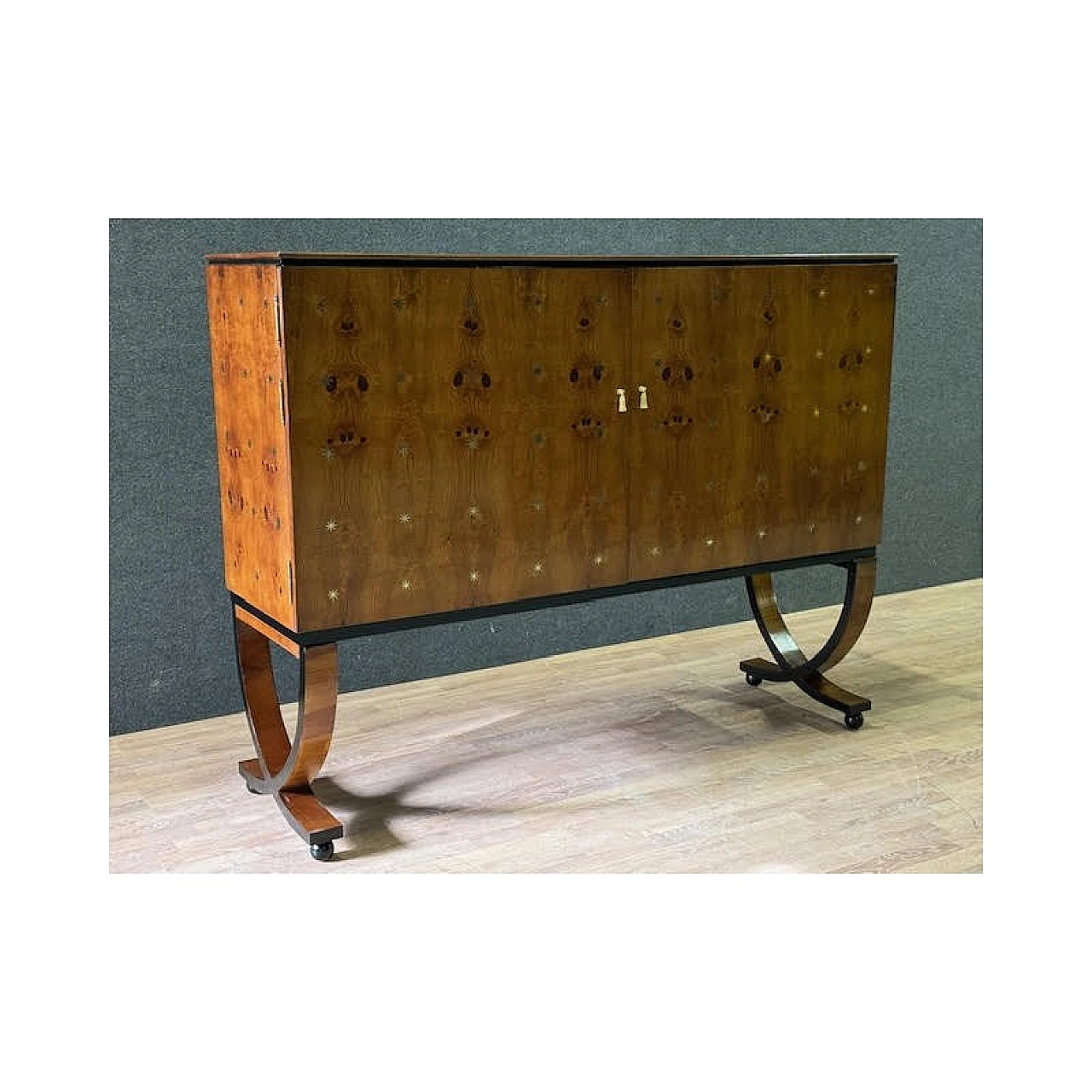 Ash-root bar cabinet with brass inlays, 1970s 7