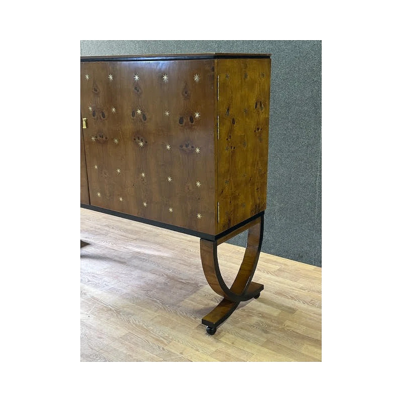 Ash-root bar cabinet with brass inlays, 1970s 8