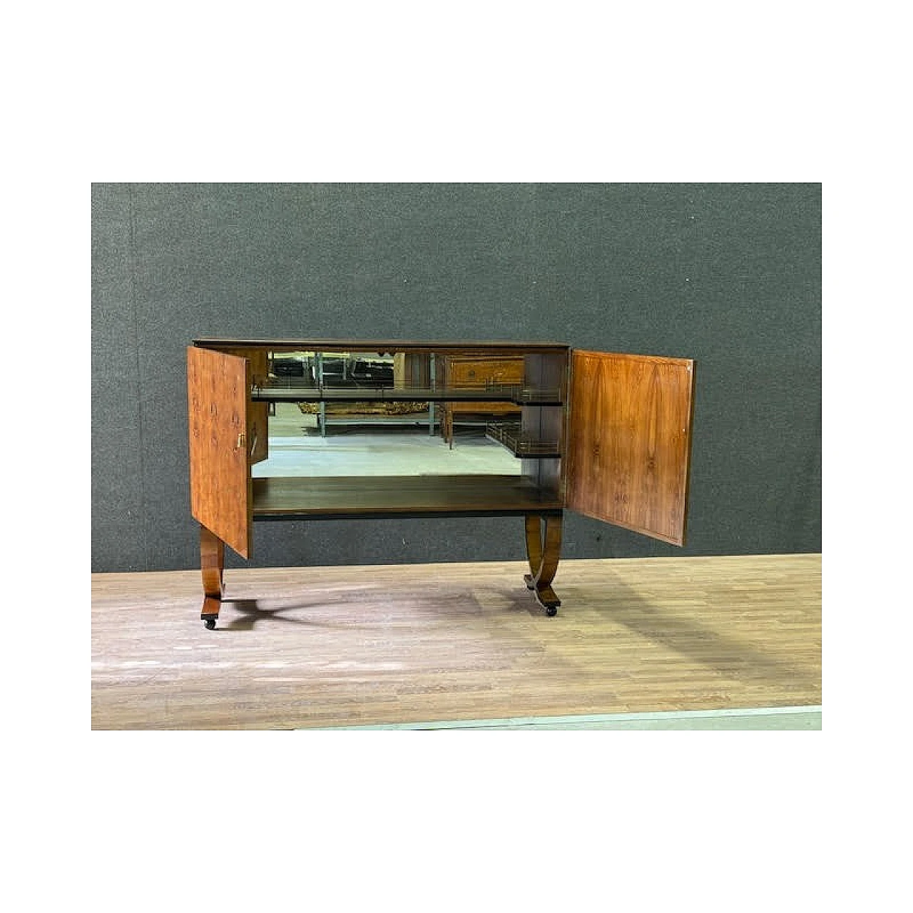 Ash-root bar cabinet with brass inlays, 1970s 9