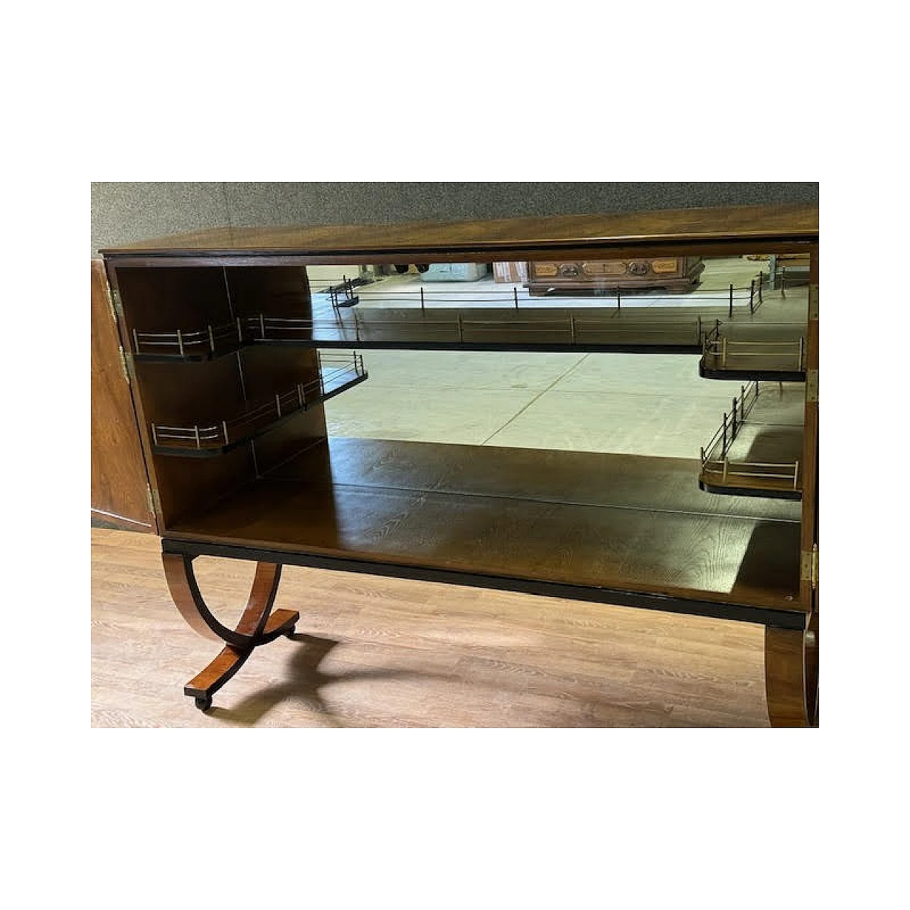 Ash-root bar cabinet with brass inlays, 1970s 14