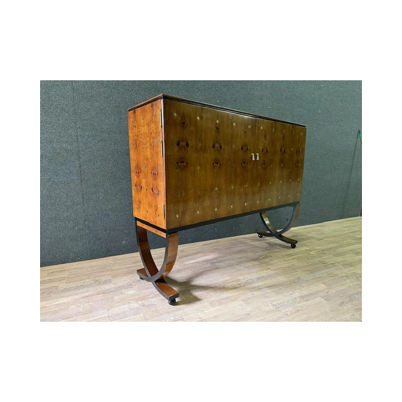 Ash-root bar cabinet with brass inlays, 1970s 15