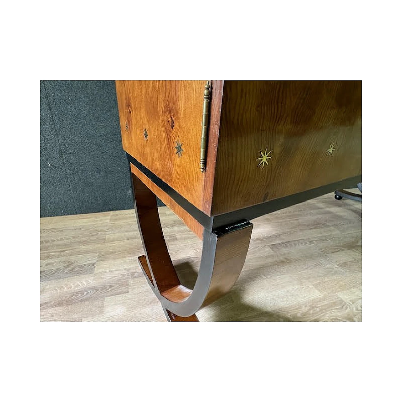 Ash-root bar cabinet with brass inlays, 1970s 18