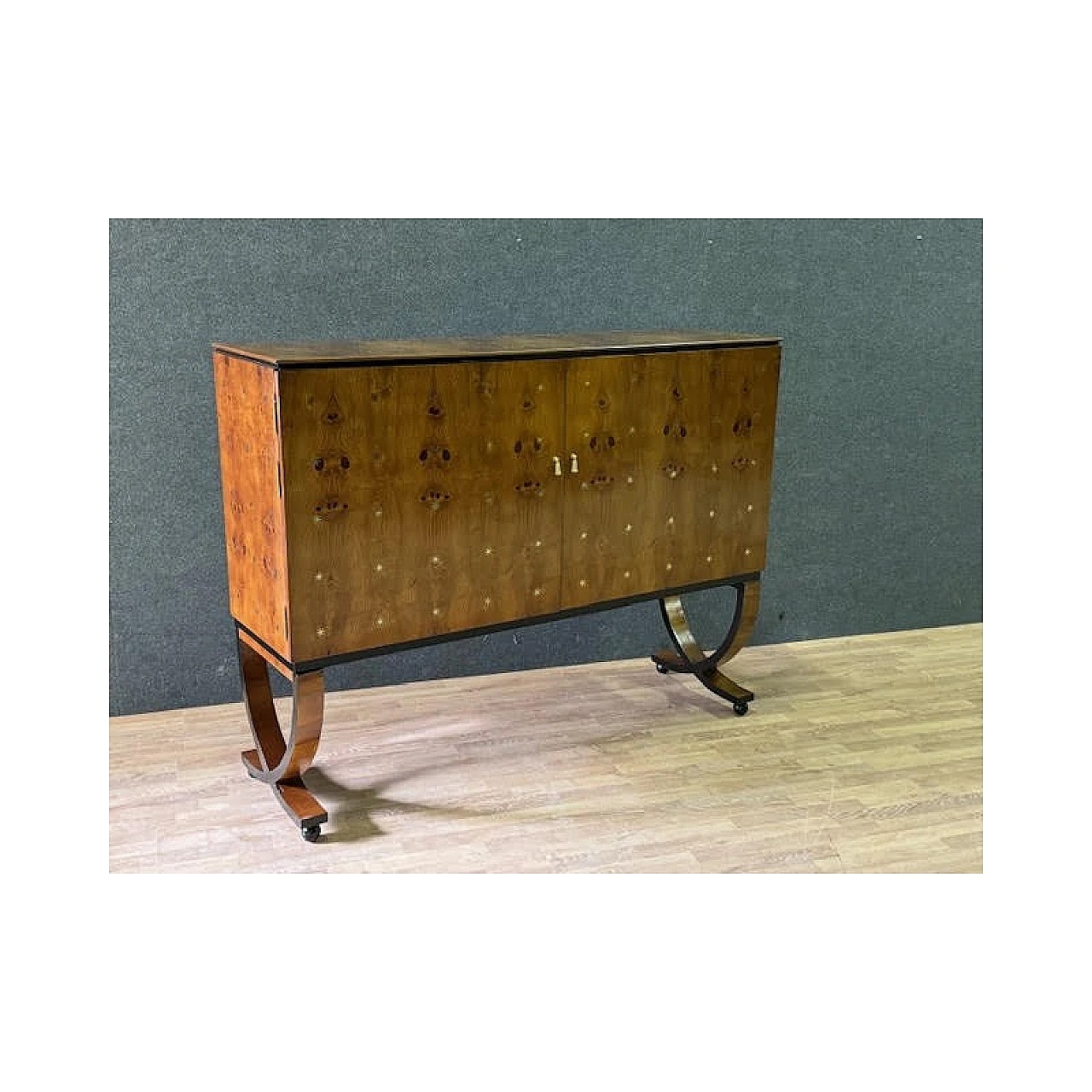 Ash-root bar cabinet with brass inlays, 1970s 20