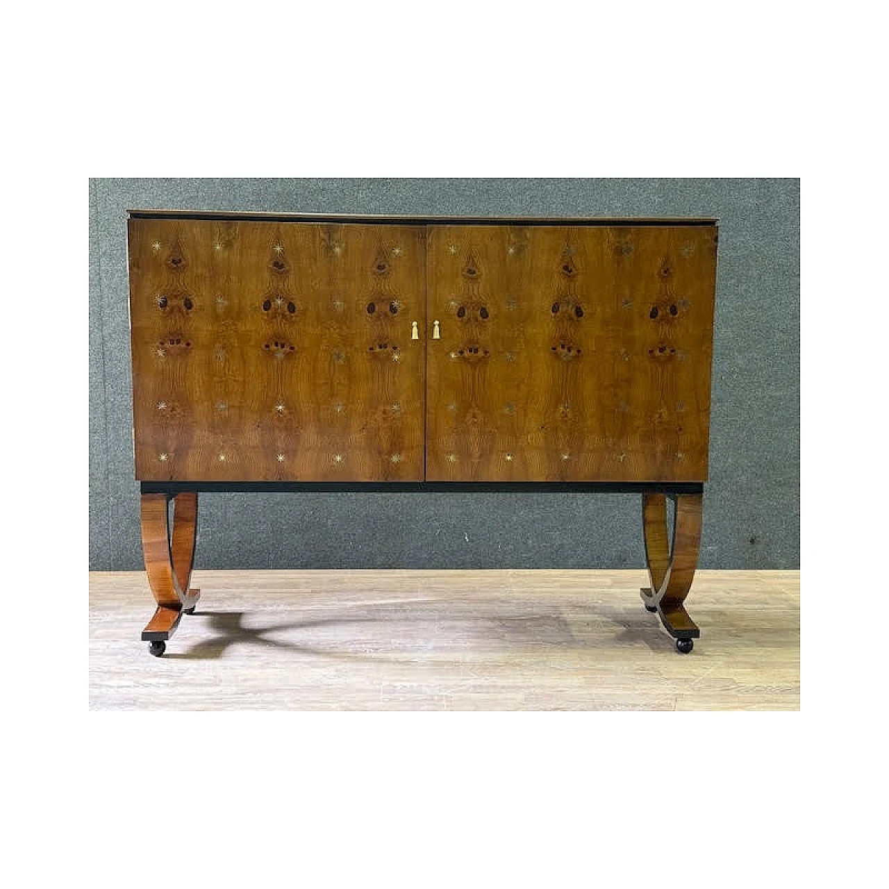 Ash-root bar cabinet with brass inlays, 1970s 22