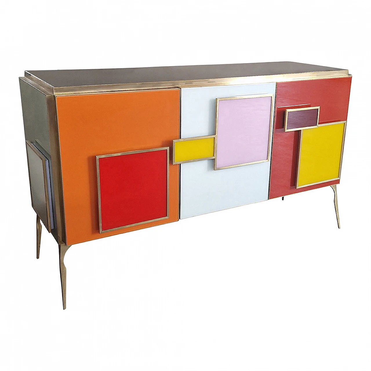 Three-door sideboard with backlit handles, 1980s 8