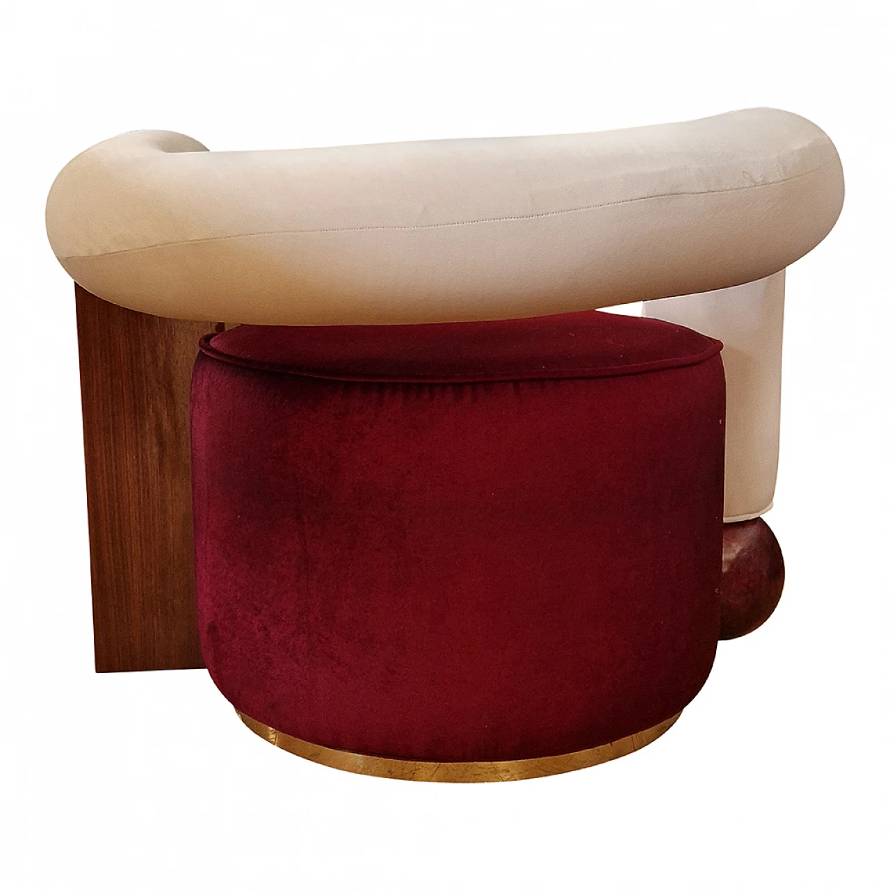 Asymmetrical velvet and wood armchair, 1990s 4