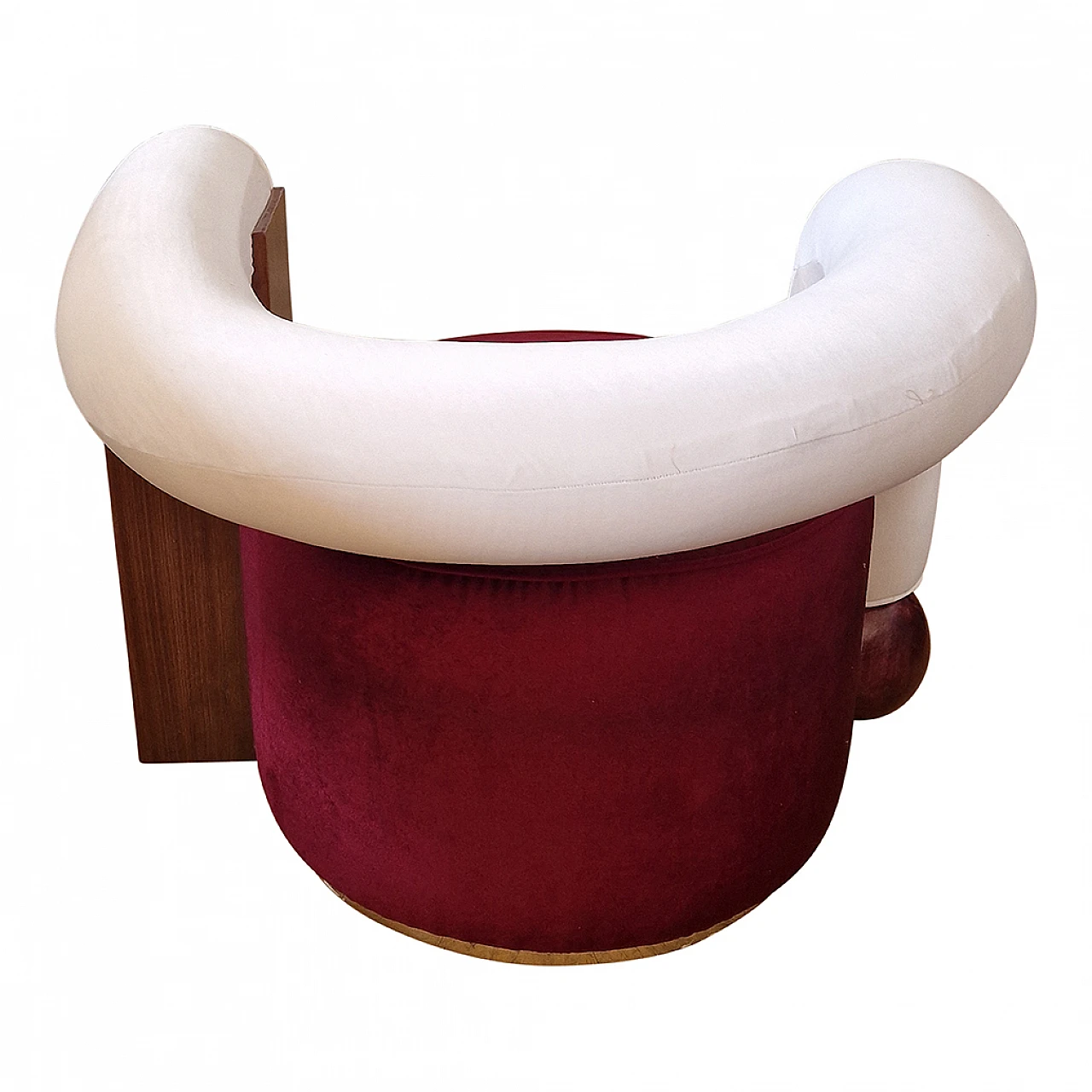 Asymmetrical velvet and wood armchair, 1990s 5