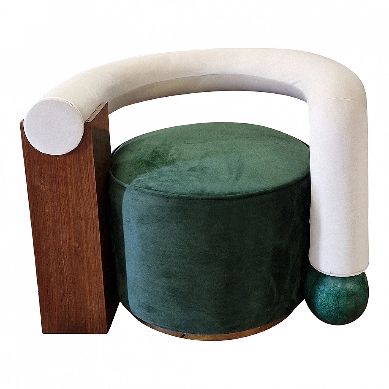 Asymmetrical green velvet and wood armchair, 1990s 1