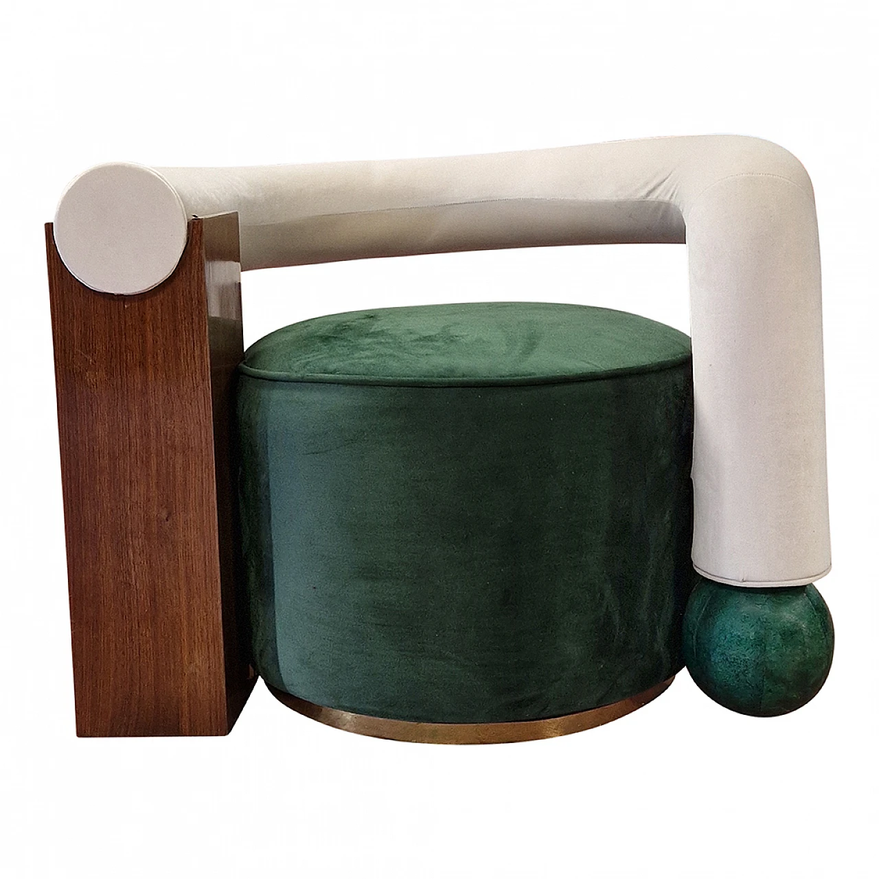 Asymmetrical green velvet and wood armchair, 1990s 2