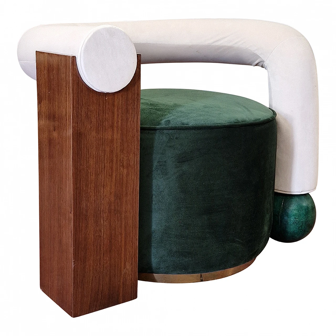 Asymmetrical green velvet and wood armchair, 1990s 3