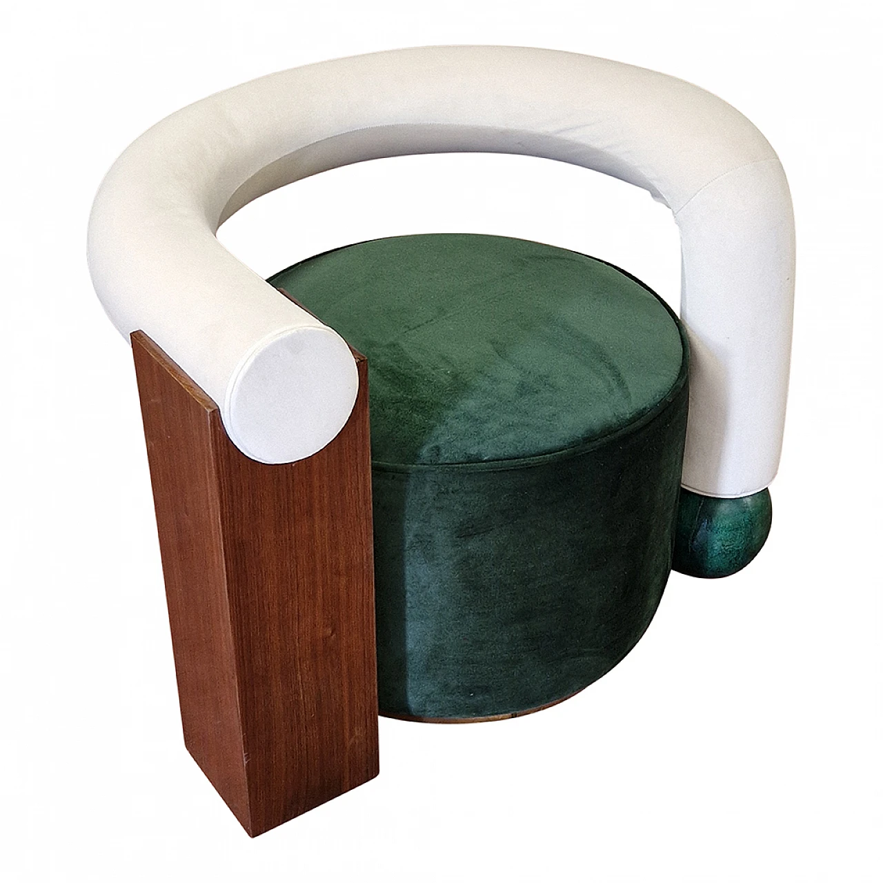 Asymmetrical green velvet and wood armchair, 1990s 4