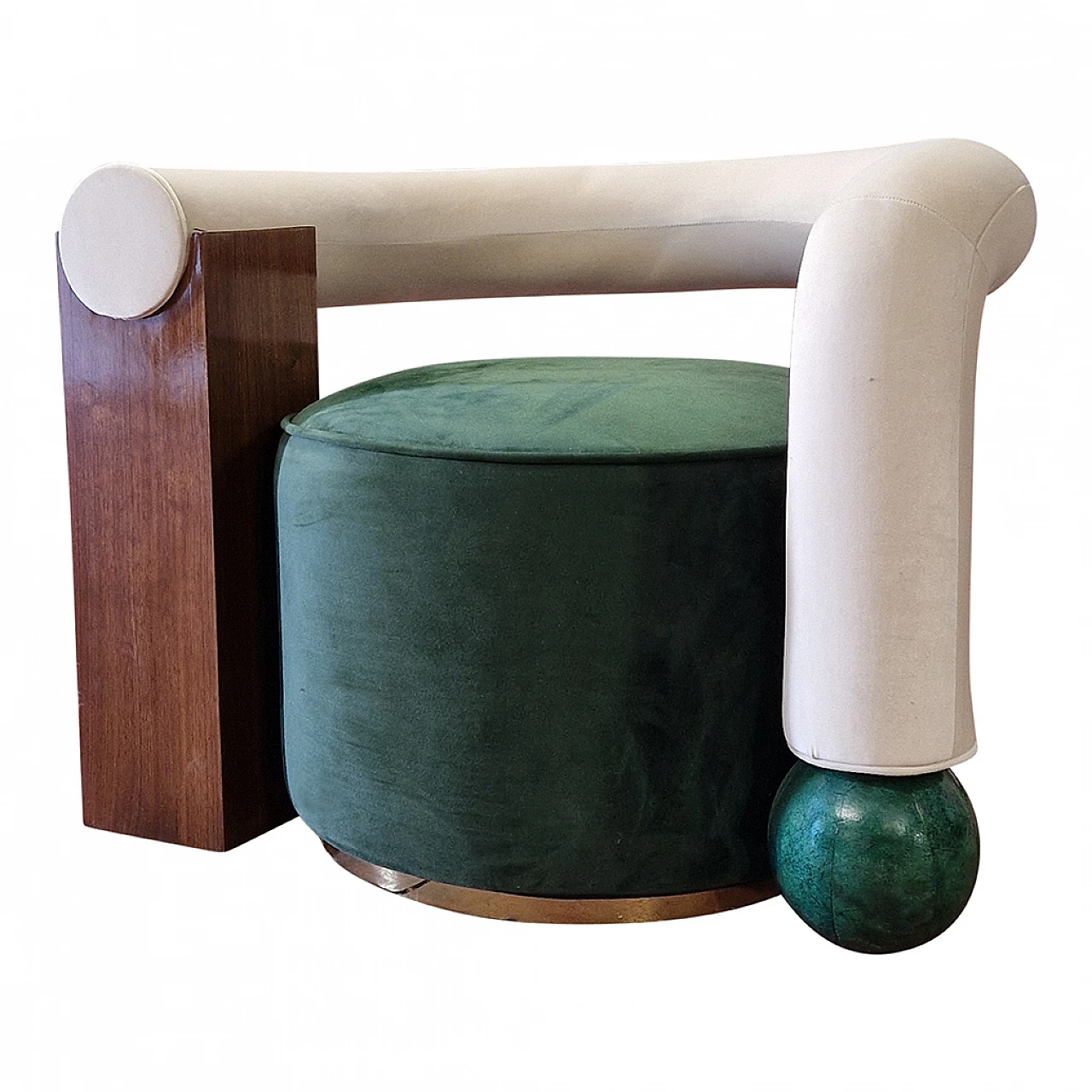 Asymmetrical green velvet and wood armchair, 1990s 5