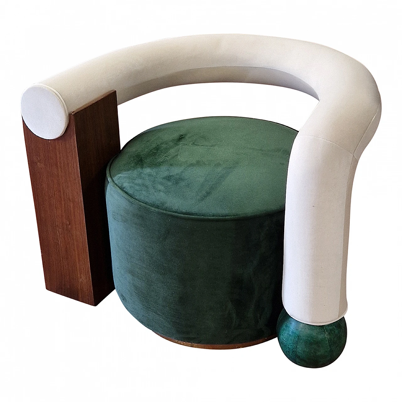 Asymmetrical green velvet and wood armchair, 1990s 6