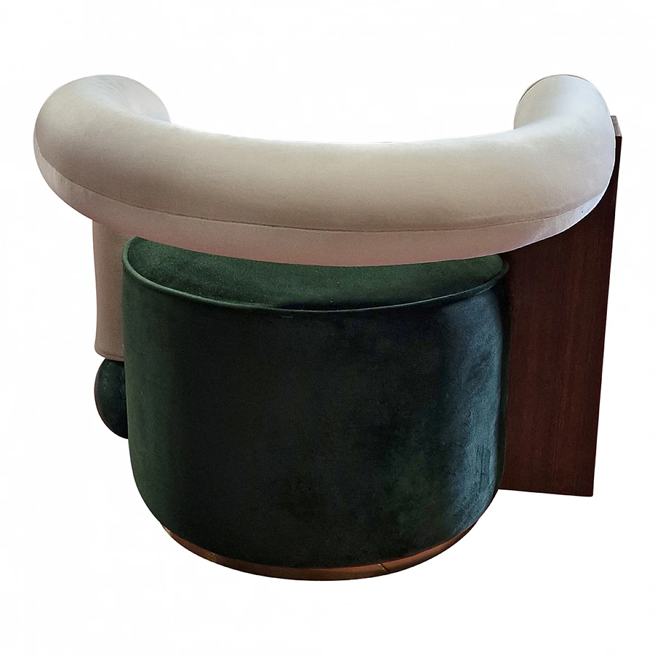 Asymmetrical green velvet and wood armchair, 1990s 8