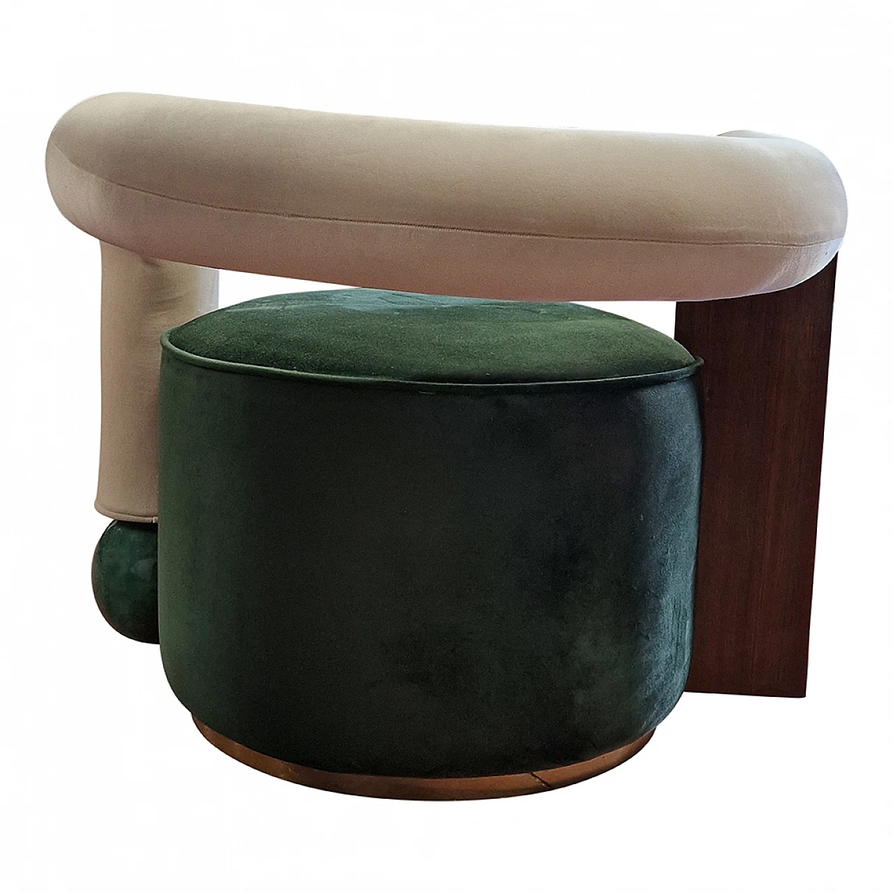 Asymmetrical green velvet and wood armchair, 1990s 9