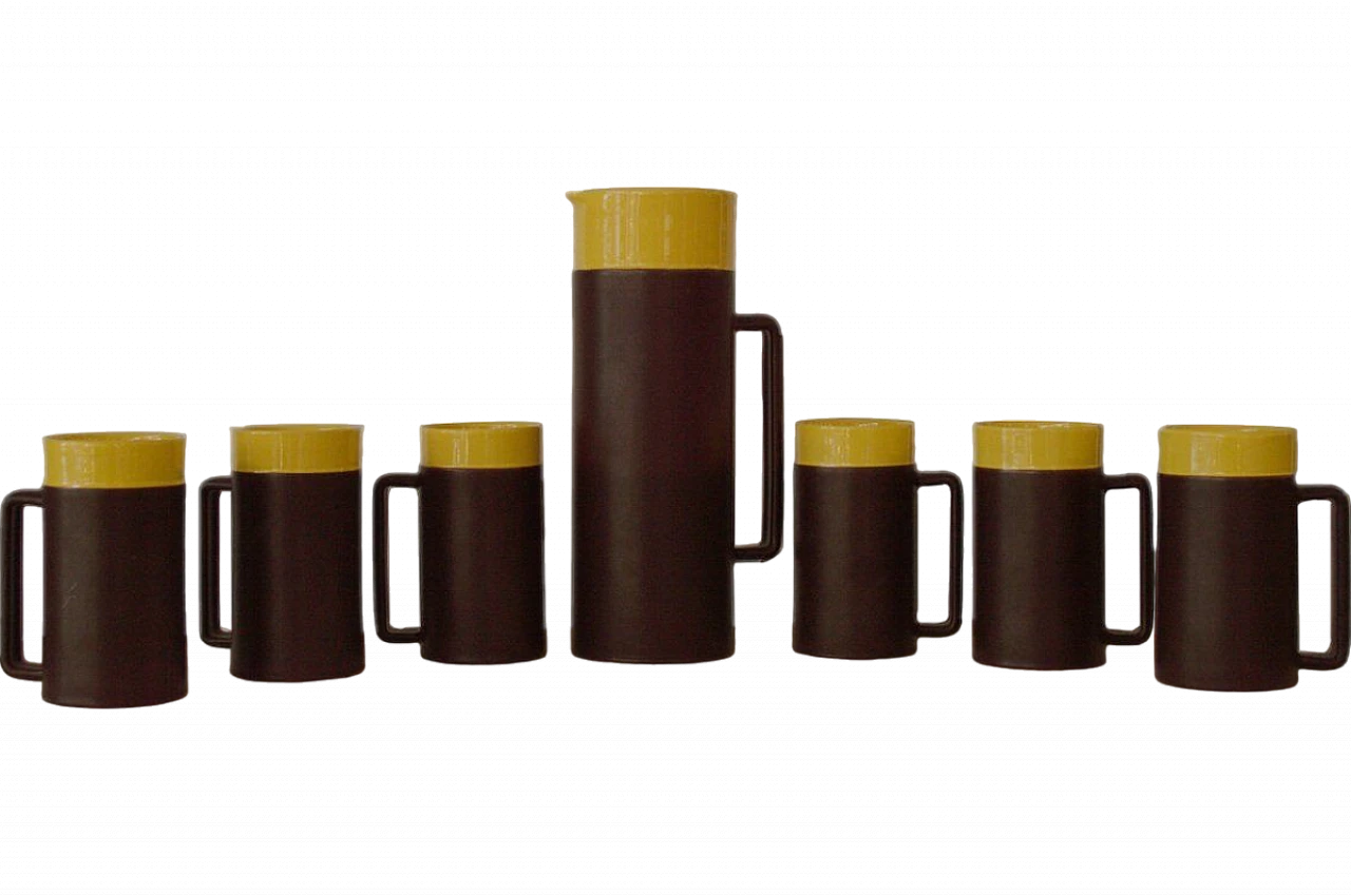 Brown & yellow ceramic cups and jug by Rometti, 1930s 6