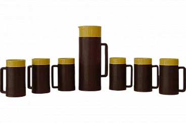 Brown & yellow ceramic cups and jug by Rometti, 1930s