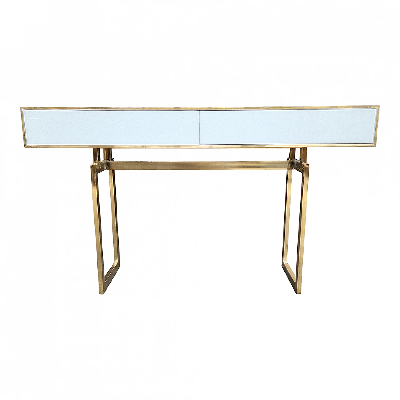 White glass console table with two drawers, 1990s 1