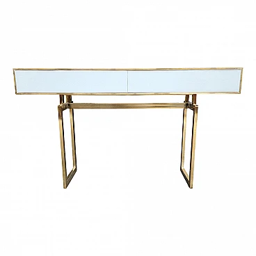 White glass console table with two drawers, 1990s