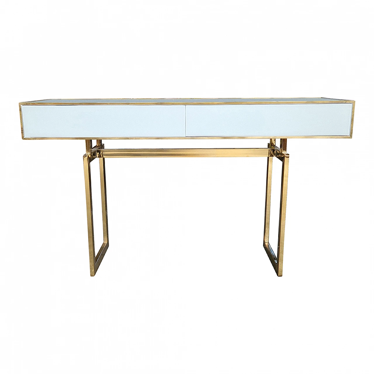 White glass console table with two drawers, 1990s 2