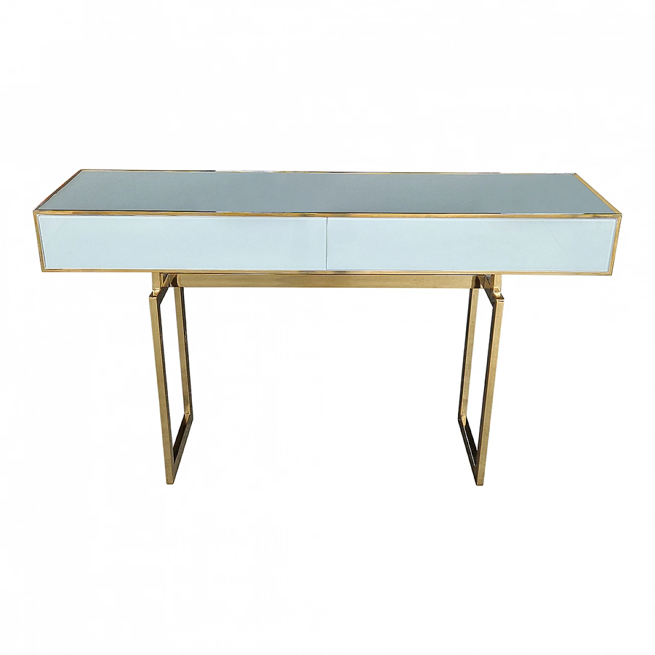 White glass console table with two drawers, 1990s 3