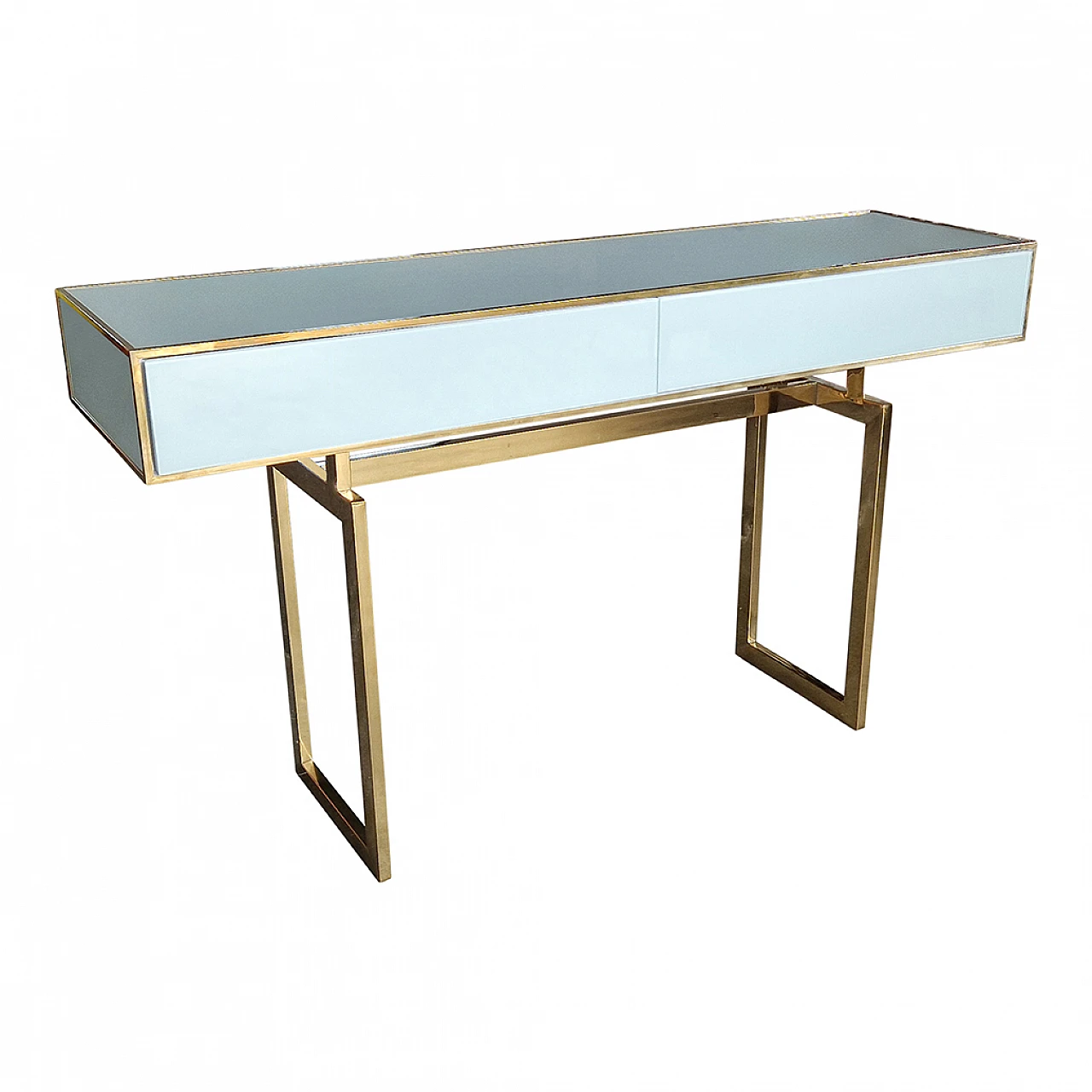 White glass console table with two drawers, 1990s 4