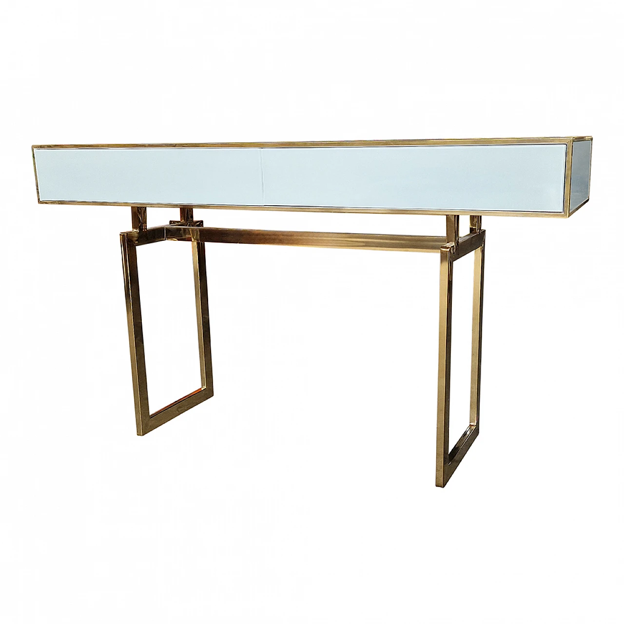 White glass console table with two drawers, 1990s 5