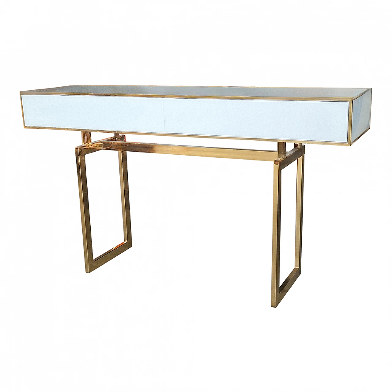 White glass console table with two drawers, 1990s 6