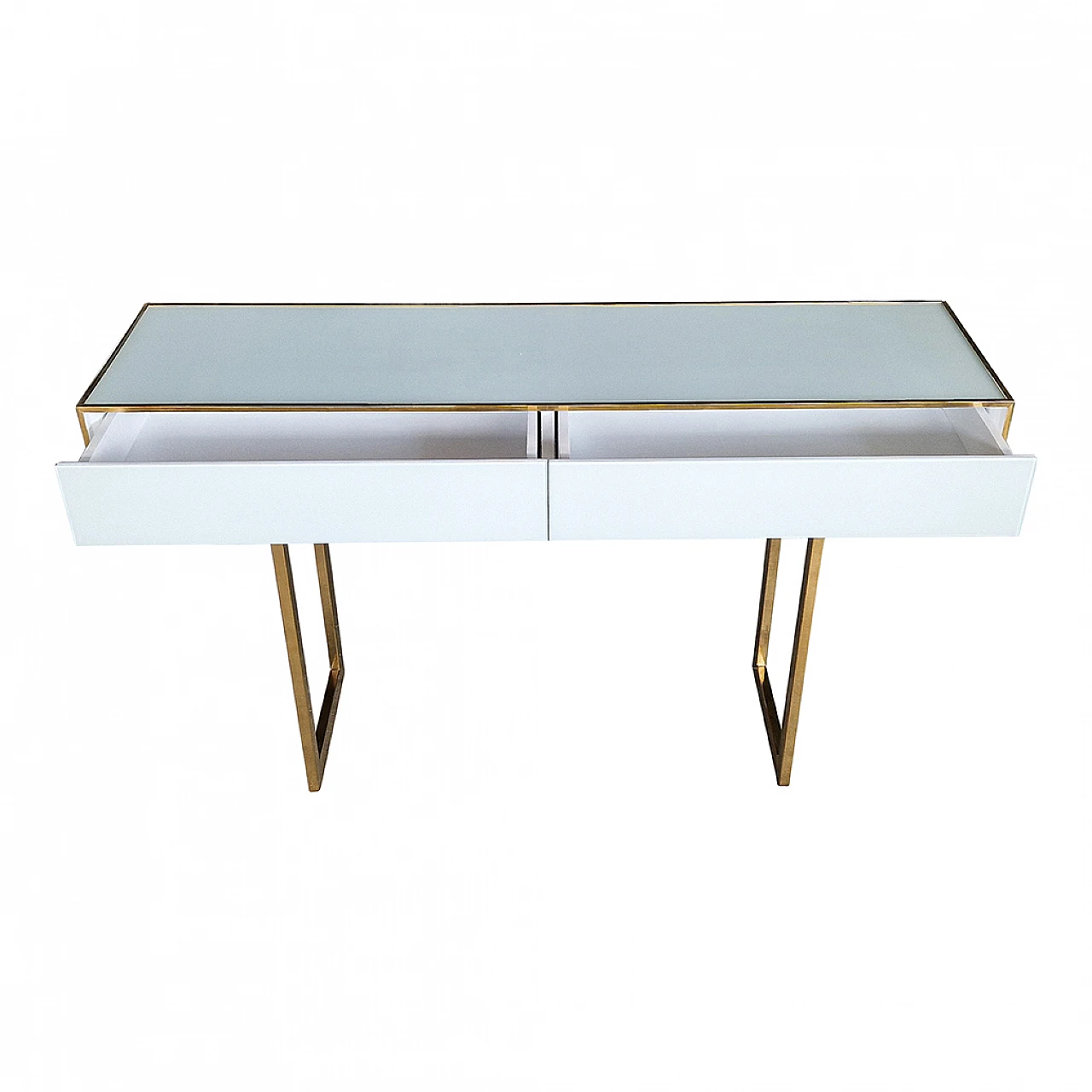 White glass console table with two drawers, 1990s 7