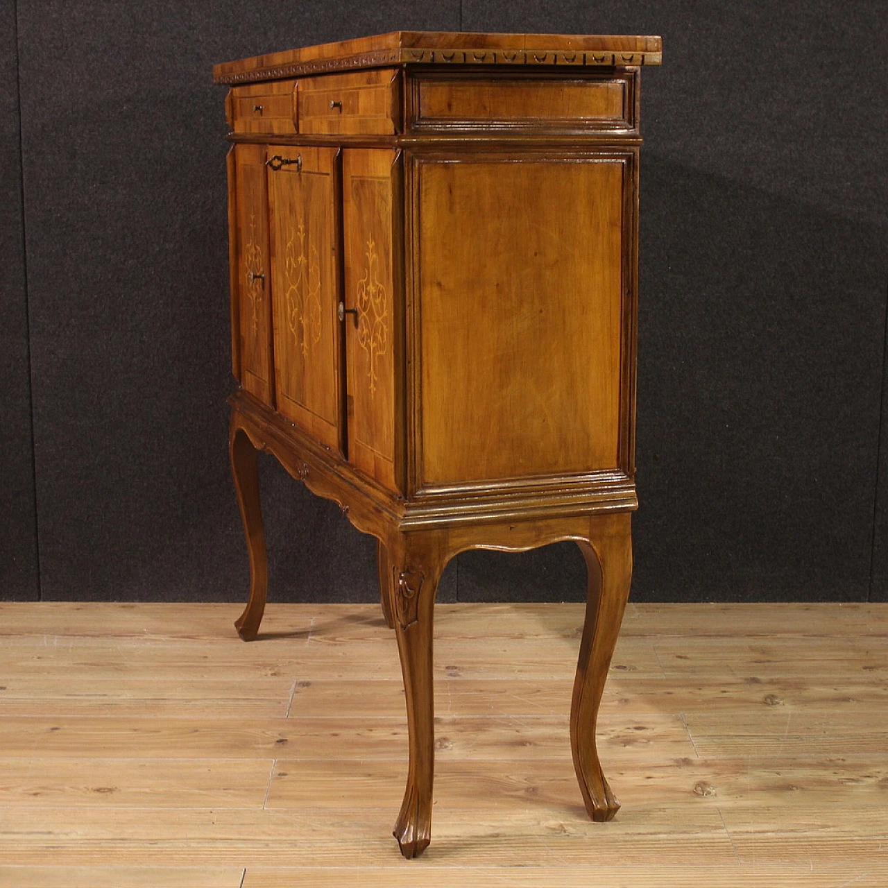 Venetian inlaid sideboard in walnut, maple and fruitwood, 1960s 6