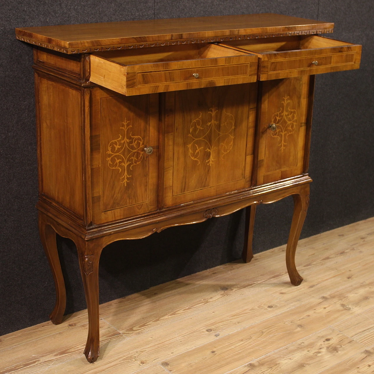 Venetian inlaid sideboard in walnut, maple and fruitwood, 1960s 9