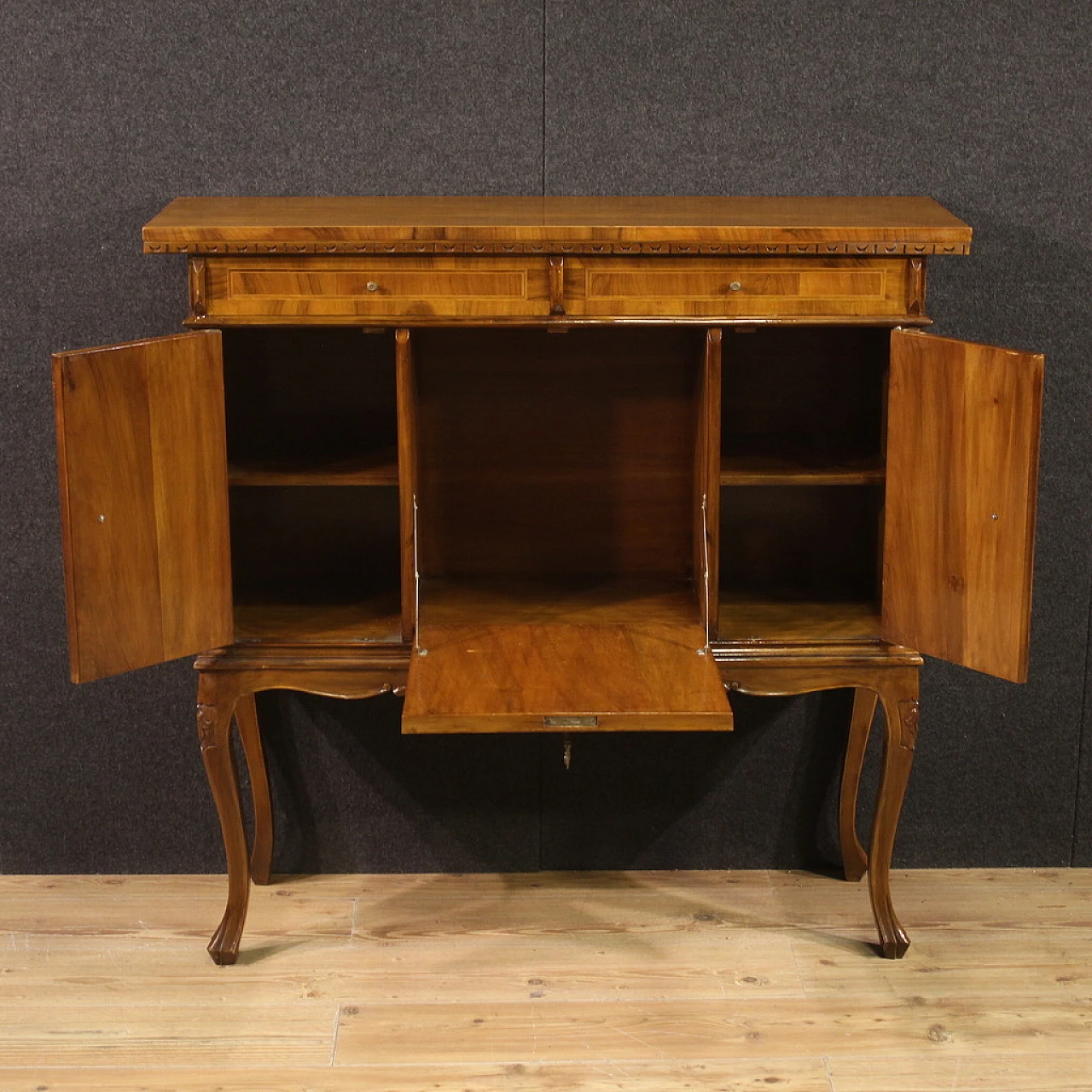 Venetian inlaid sideboard in walnut, maple and fruitwood, 1960s 10