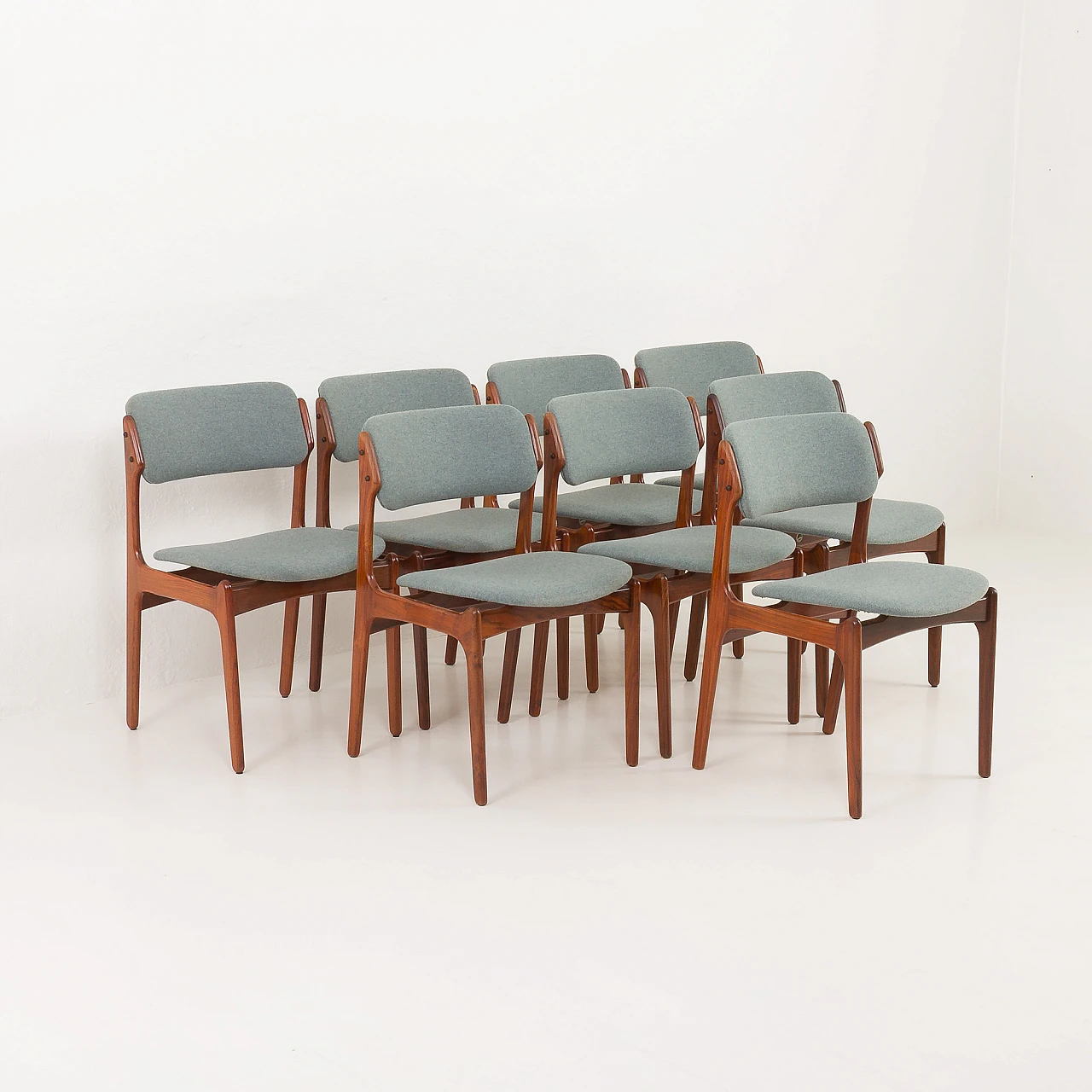 8 OD-49 chairs in rosewood and fabric by Erik Buch, 1960s 1