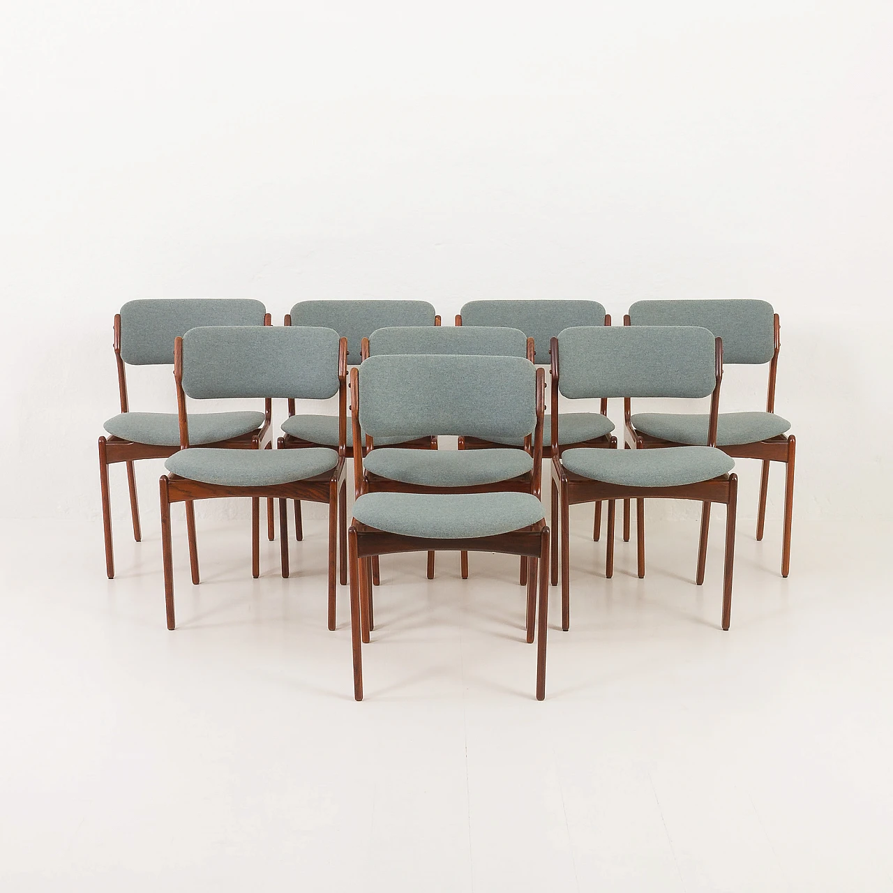 8 OD-49 chairs in rosewood and fabric by Erik Buch, 1960s 5