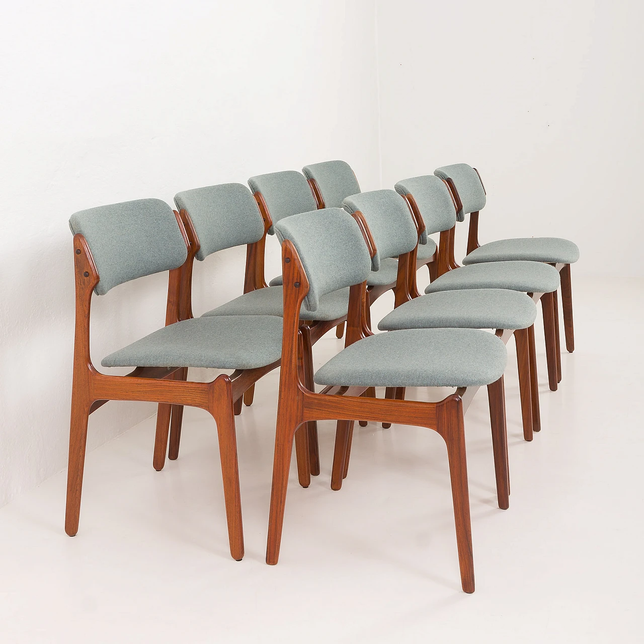 8 OD-49 chairs in rosewood and fabric by Erik Buch, 1960s 6