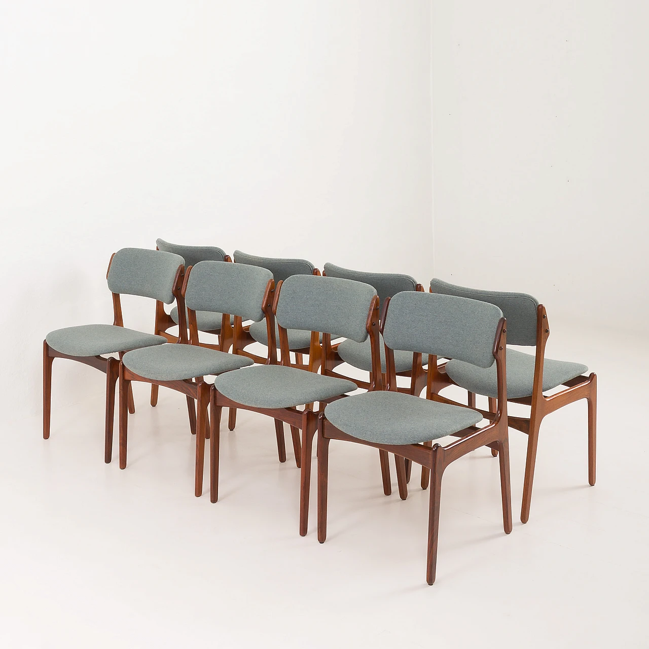 8 OD-49 chairs in rosewood and fabric by Erik Buch, 1960s 11