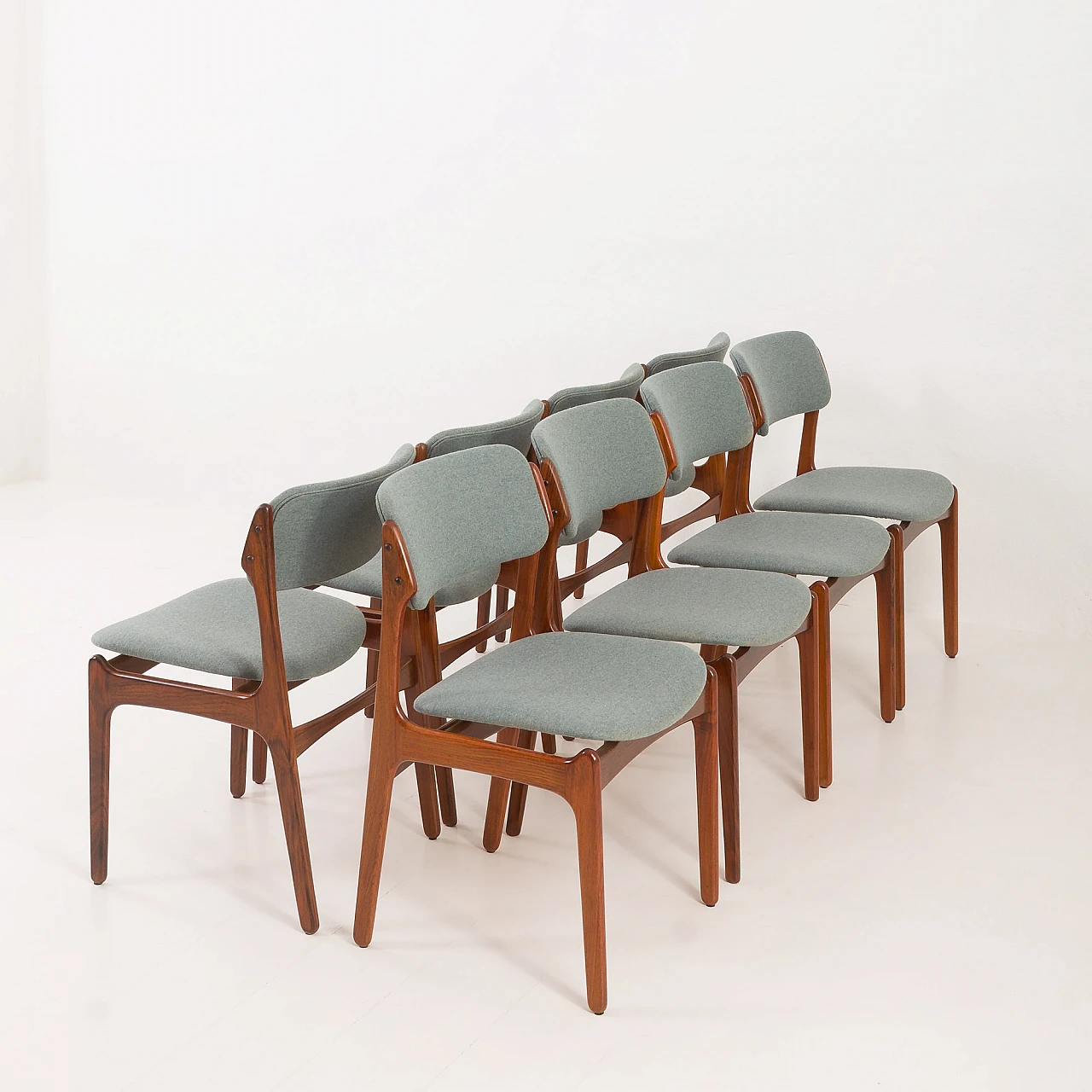 8 OD-49 chairs in rosewood and fabric by Erik Buch, 1960s 12