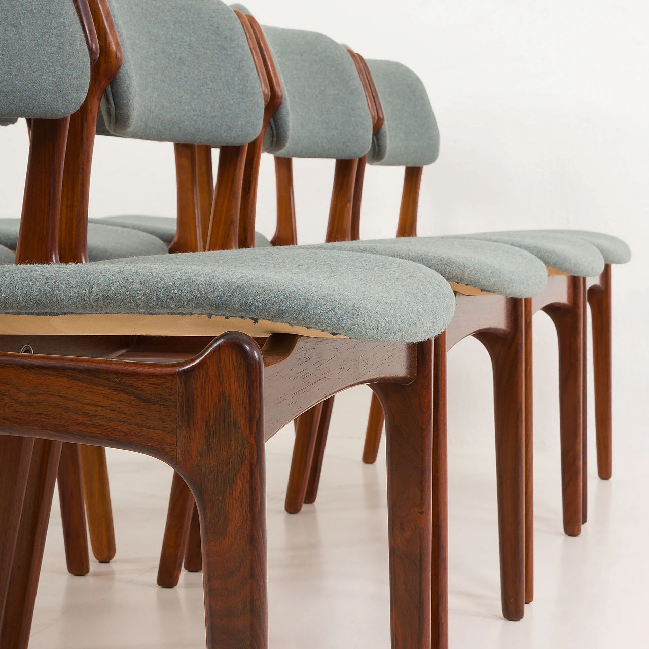 8 OD-49 chairs in rosewood and fabric by Erik Buch, 1960s 13