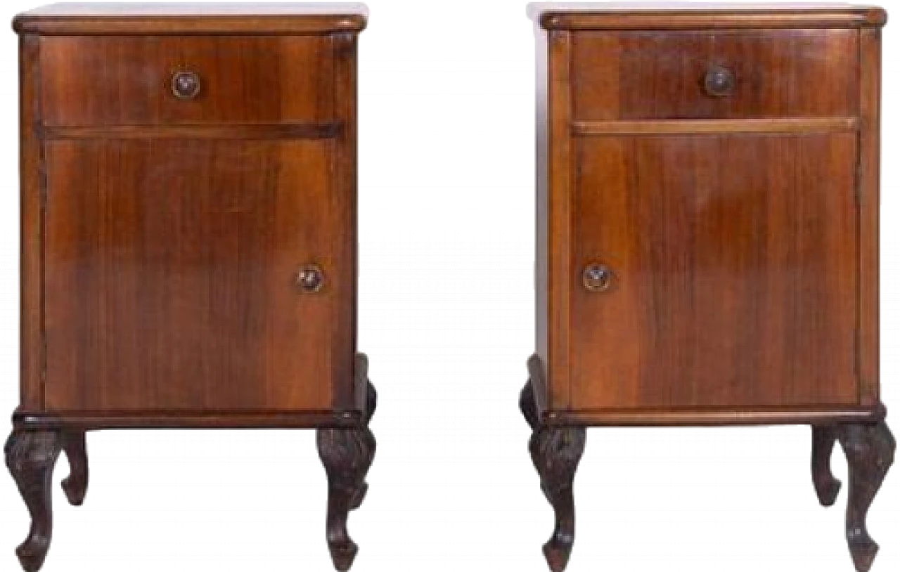 Pair of wooden nightstands with drawer, door & claw-shaped feet 7