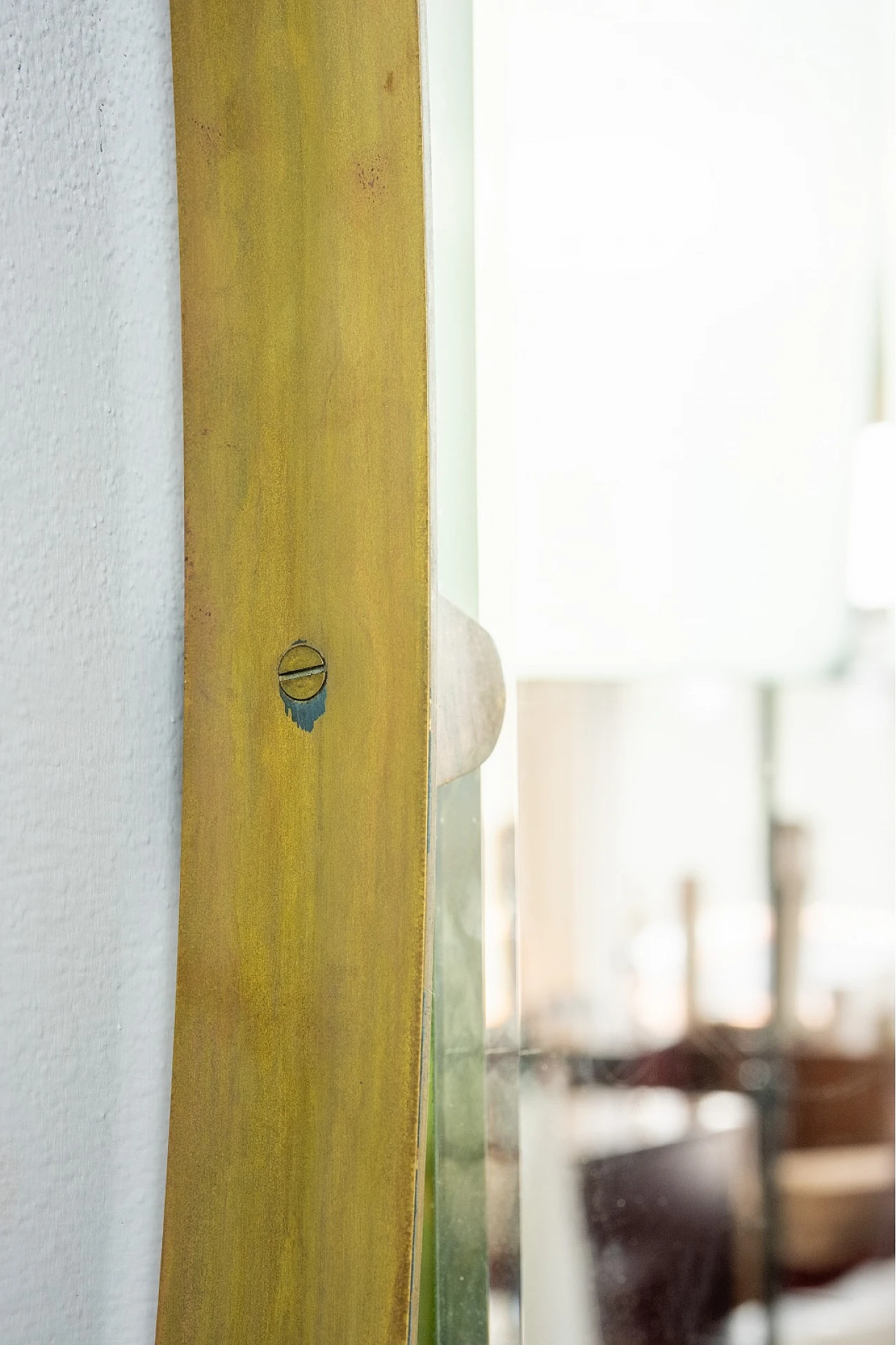 Brass and patina mirror with cast bronze hook, 1940s 2