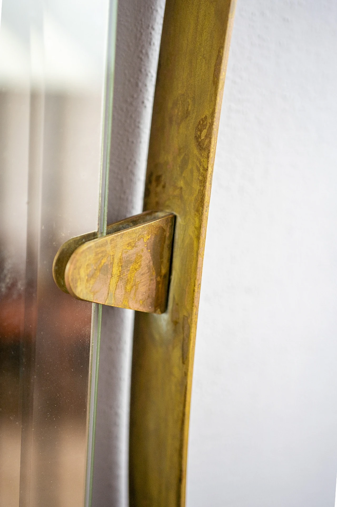 Brass and patina mirror with cast bronze hook, 1940s 3