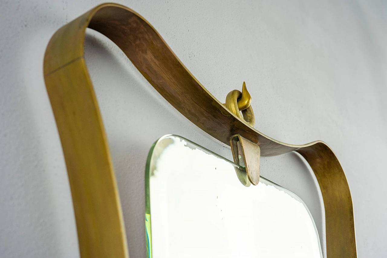 Brass and patina mirror with cast bronze hook, 1940s 4