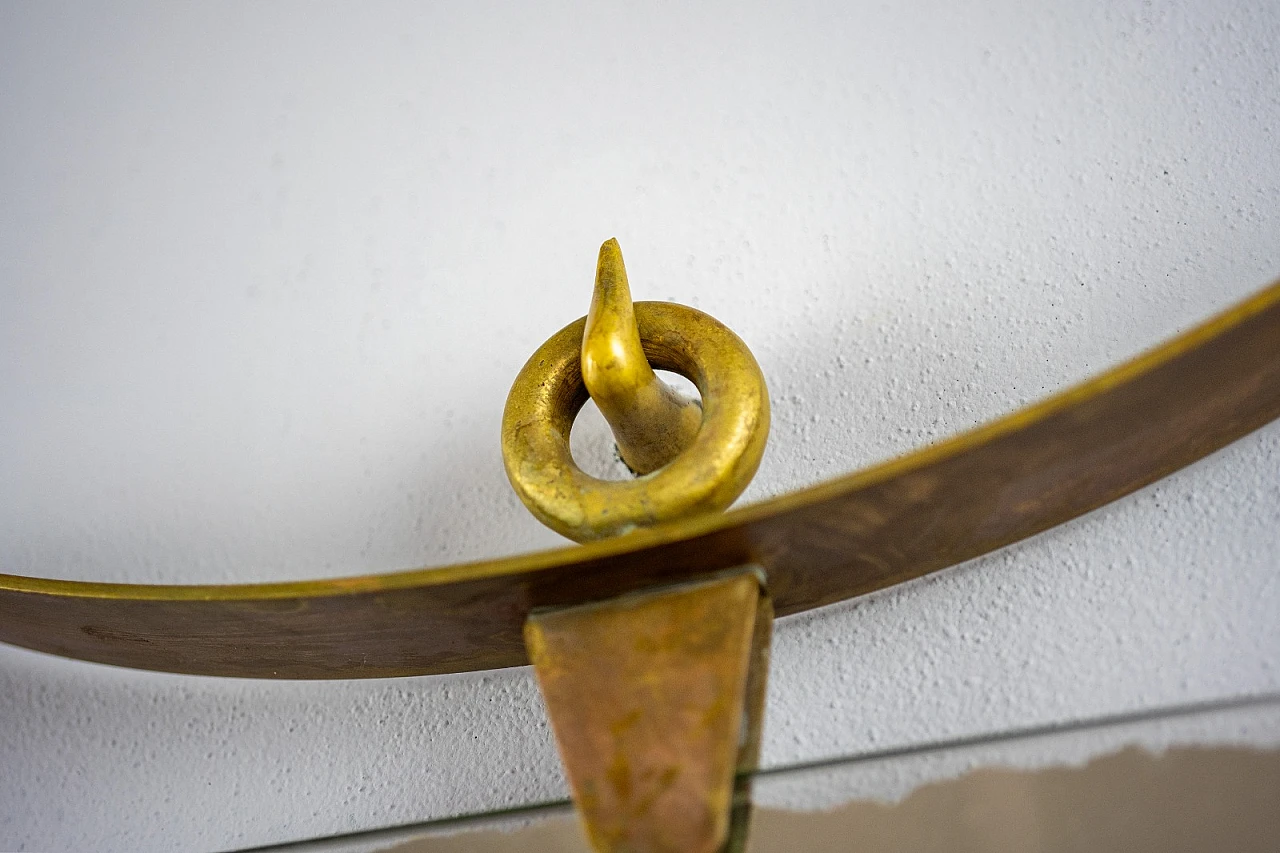 Brass and patina mirror with cast bronze hook, 1940s 7