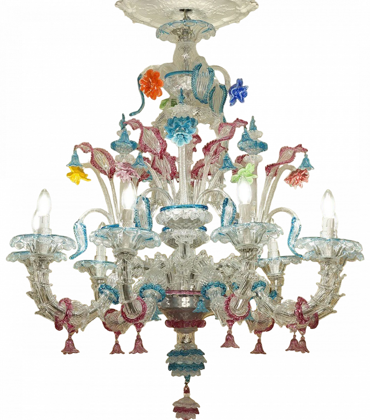 9-Light chandelier in Murano blown glass with floral motifs 6