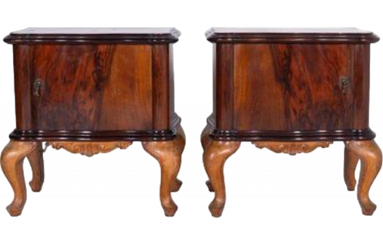 Pair of bedside tables in carved wood & metal handles, 2000s 8