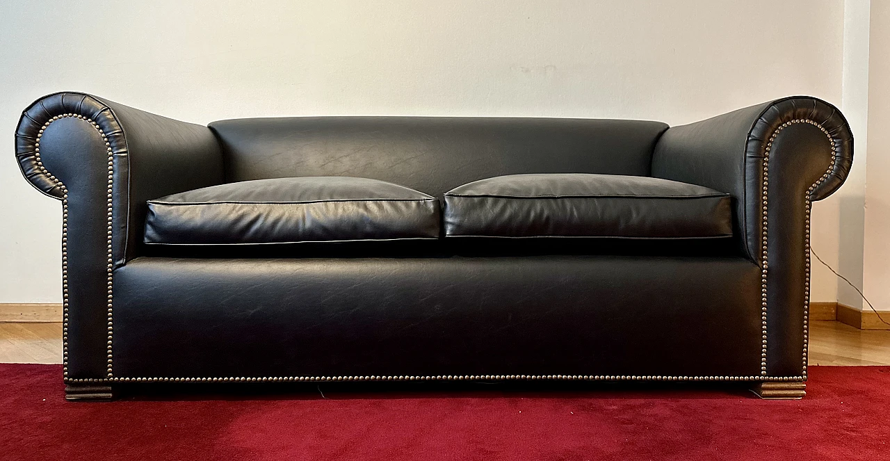 Chesterfield sofa in black faux leather with studded details, 2000s 1