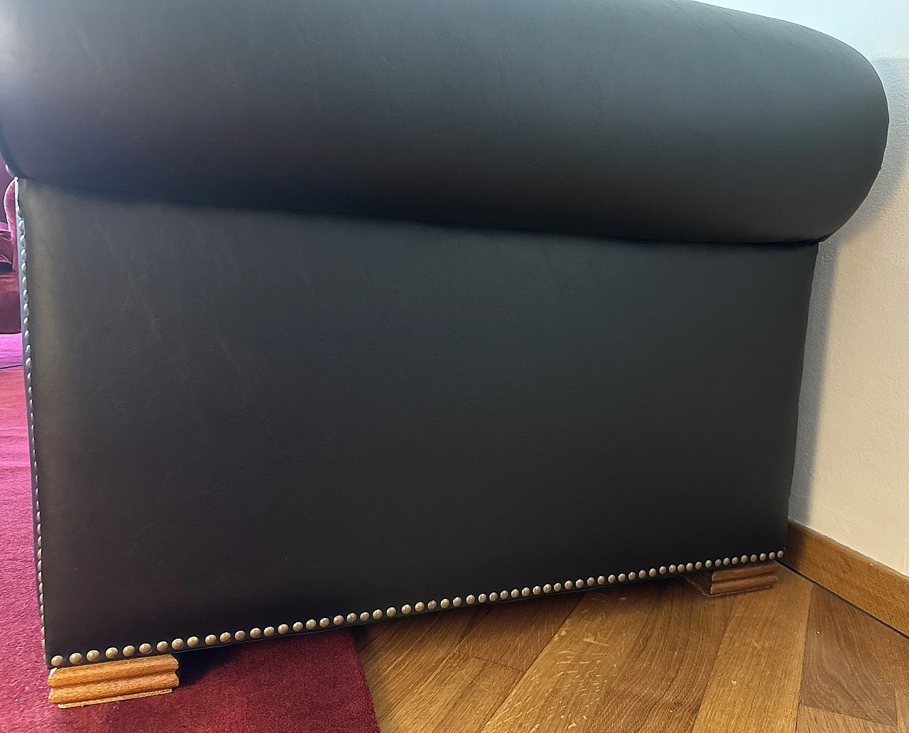 Chesterfield sofa in black faux leather with studded details, 2000s 2