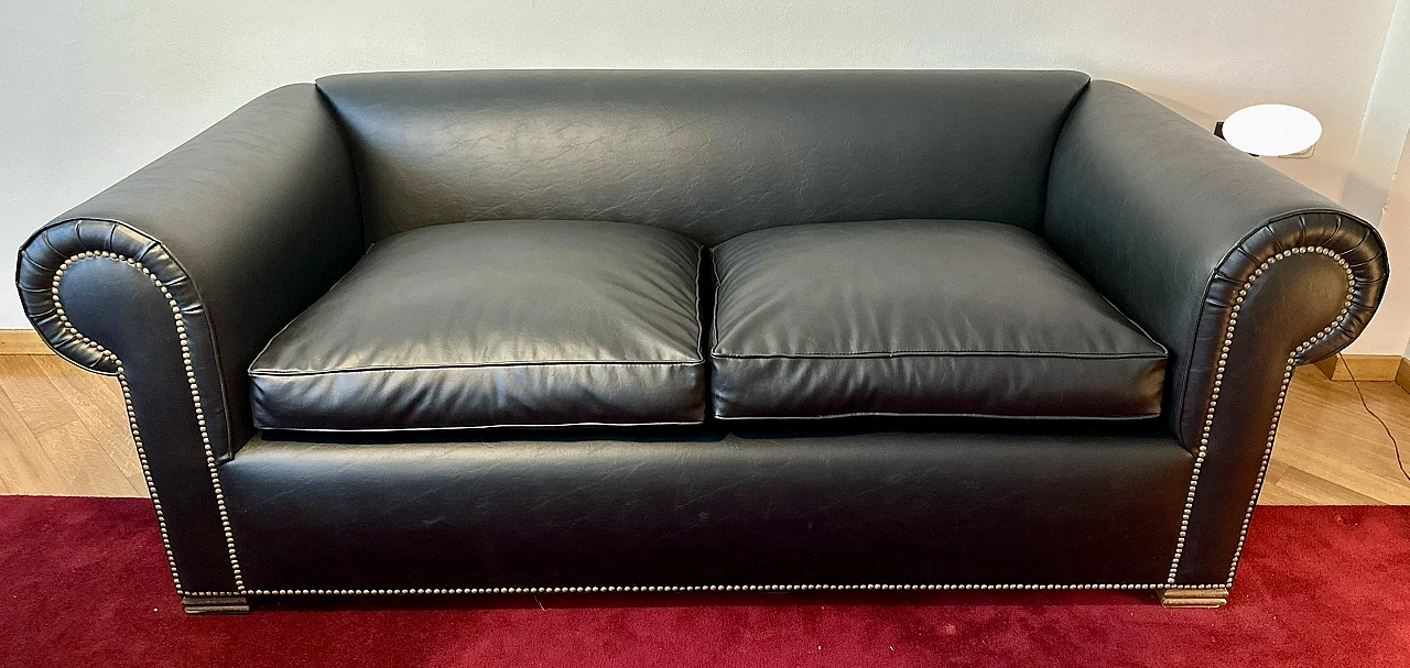 Chesterfield sofa in black faux leather with studded details, 2000s 3