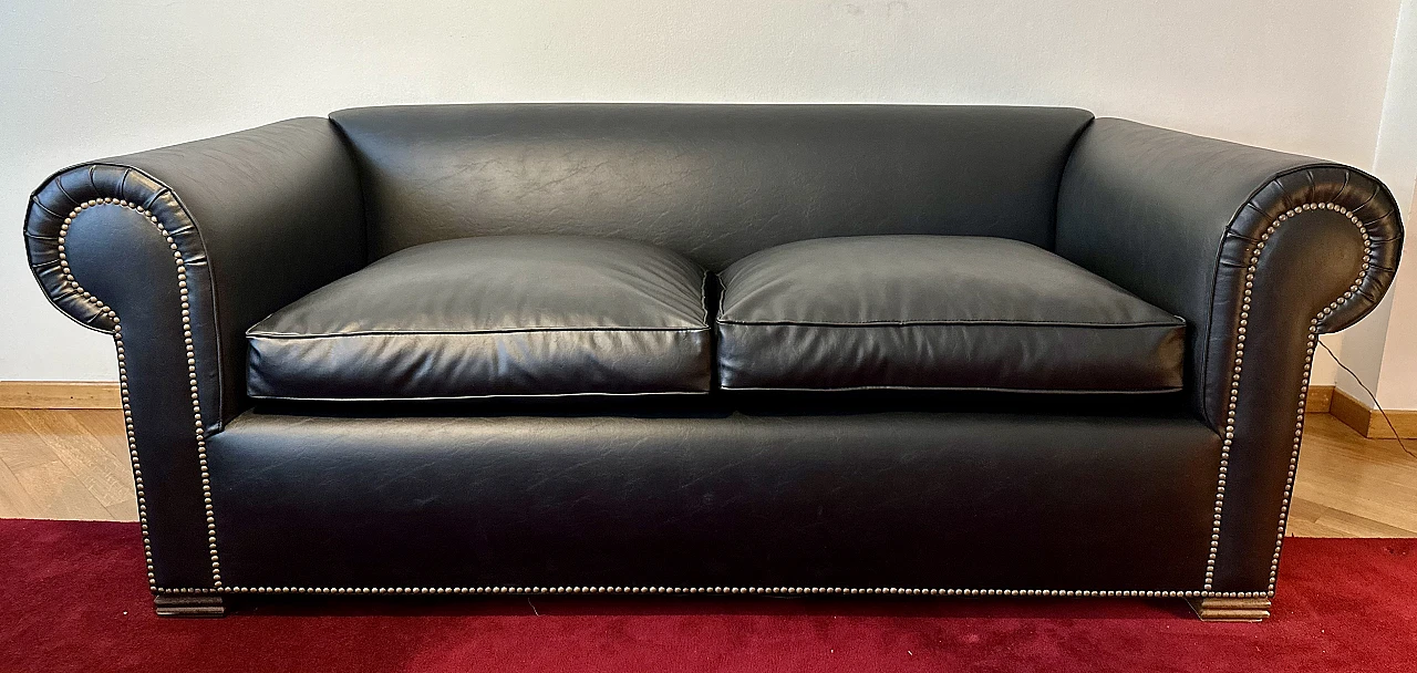 Chesterfield sofa in black faux leather with studded details, 2000s 5