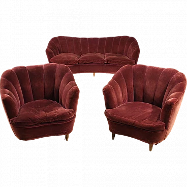 Pair of armchairs and sofa attributed to Gio Ponti, 1940s